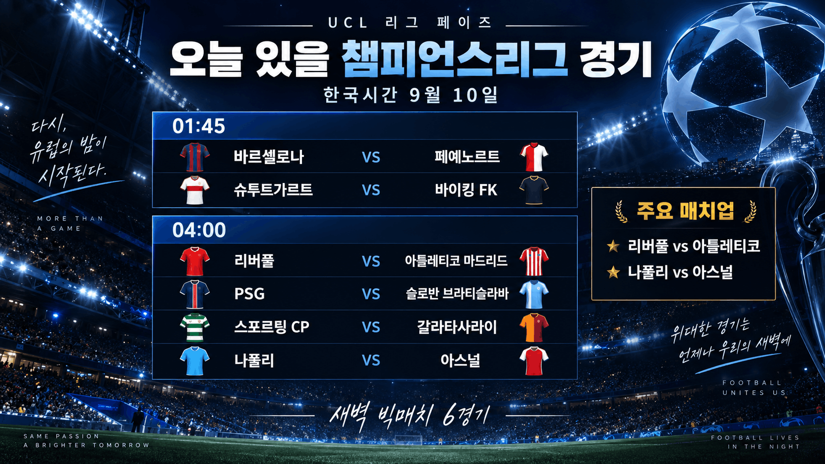 챔피언스리그 새벽 빅매치 일정