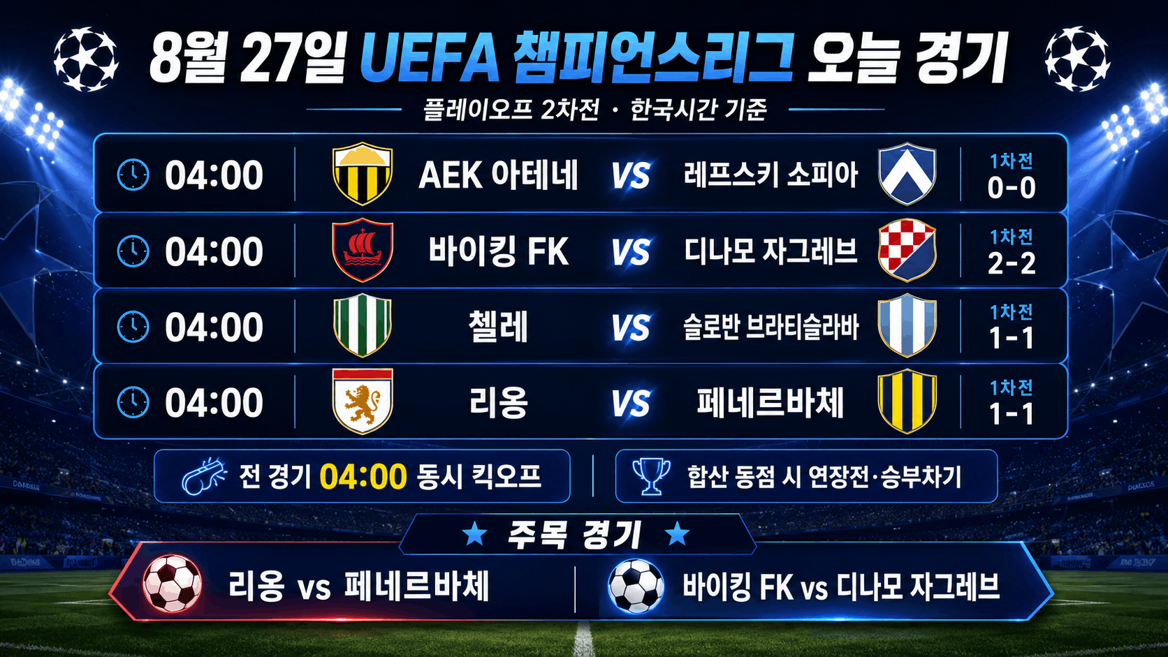 8월 27일 챔피언스리그 경기 일정