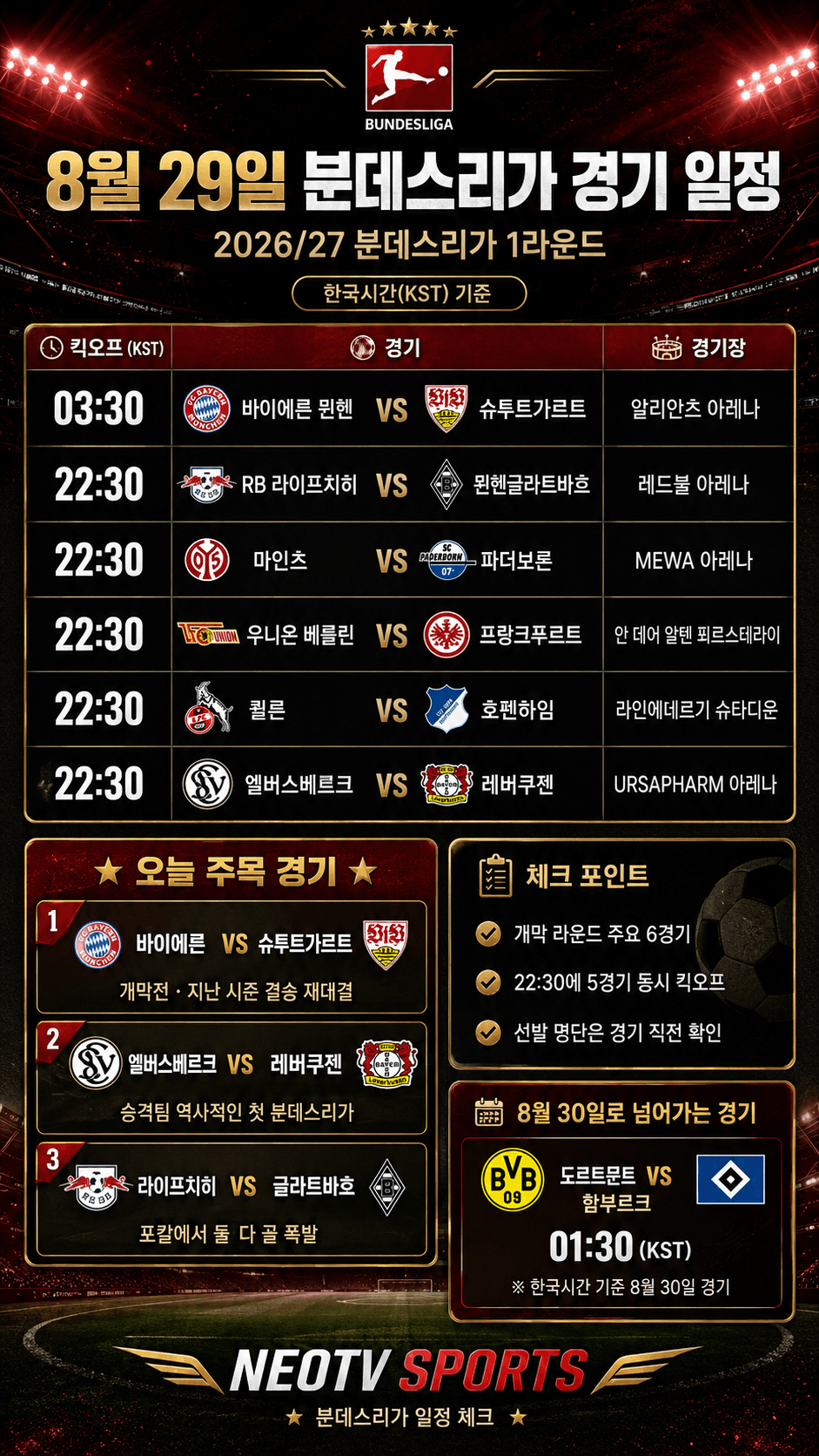 8월 29일 분데스리가 경기 일정