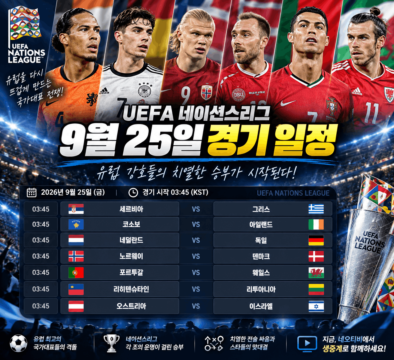 UEFA 네이션스리그 9월 25일 경기 일정