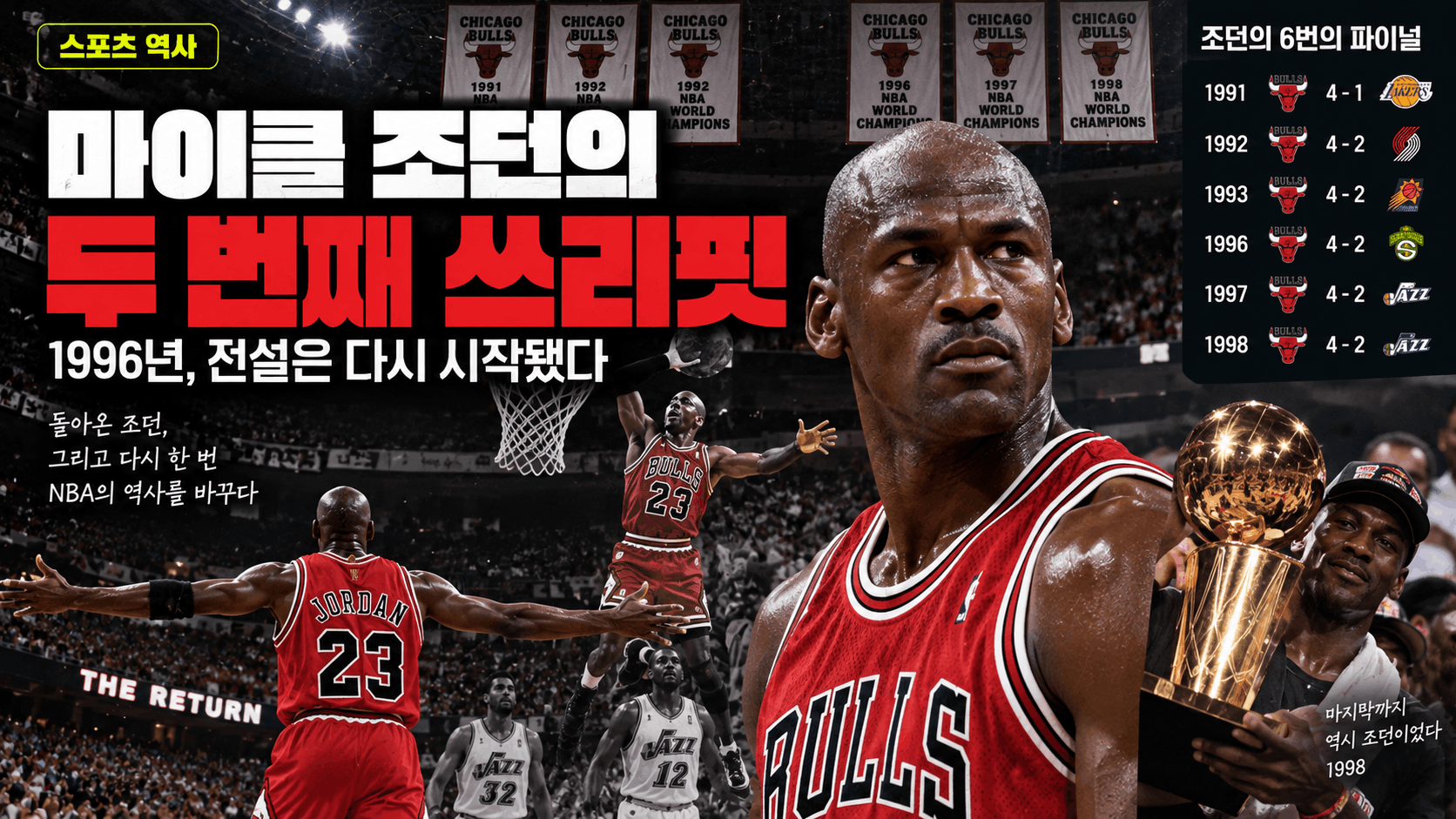 🏀 1998 시카고 불스의 마지막 우승, 조던의 두 번째 쓰리핏이 끝난 밤