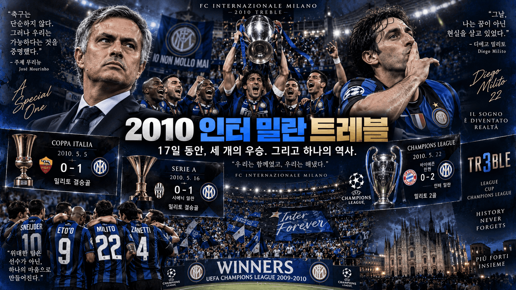 ⚽ 2010 인터 밀란 트레블, 밀리토가 17일 동안 세 개의 우승을 끝낸 시즌